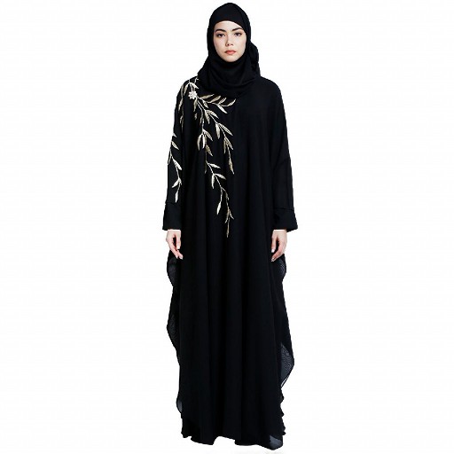 Designer double layered abaya with embroidery work- Black